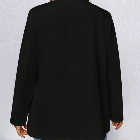 Black Casual Women's Plus Size Long Sleeve Blazer - Picture 2 of 8
